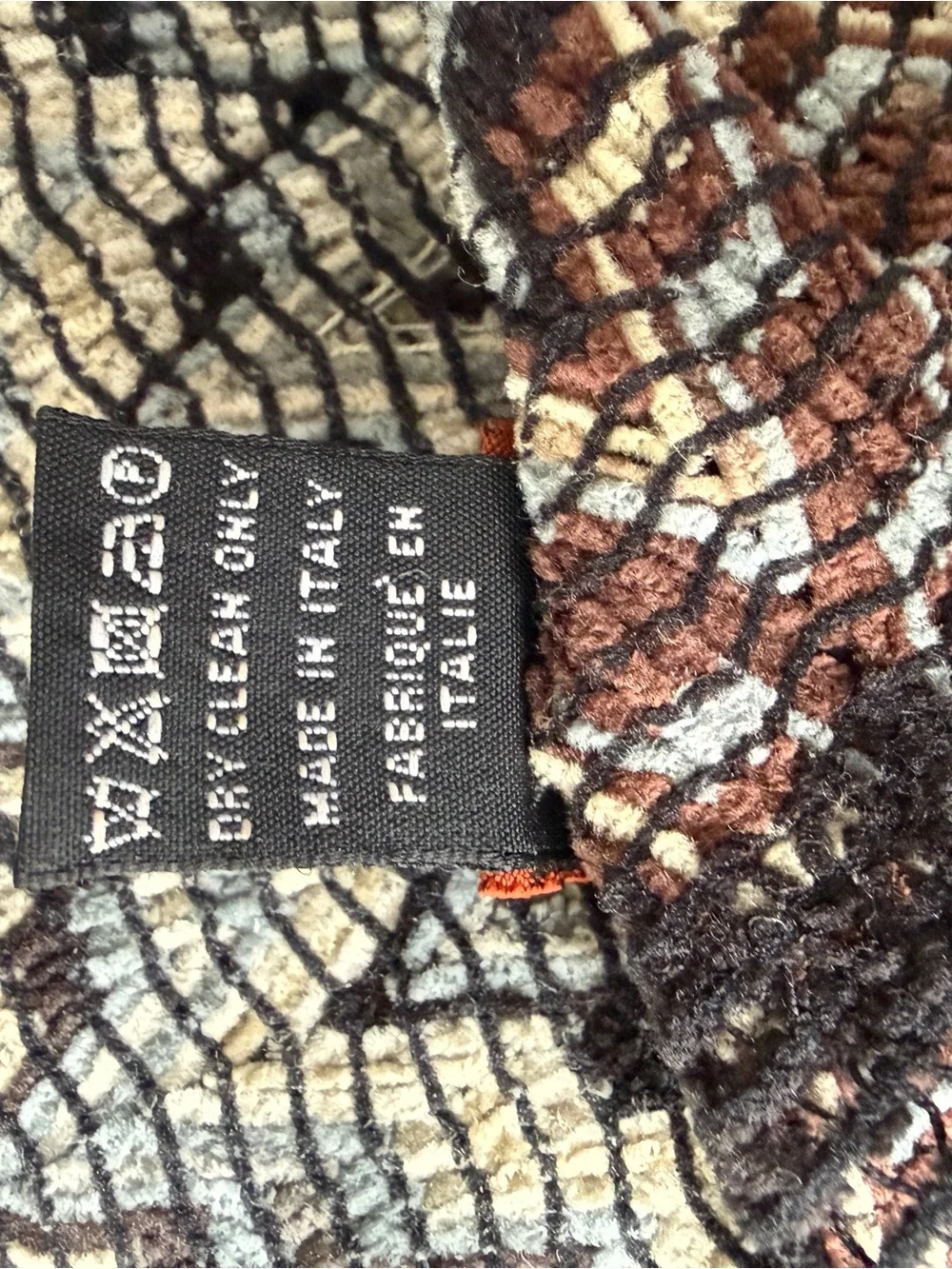 Missoni Italy Knit Chevron Scarf - Brown, Black & Light Blue Zig Zag- 67”